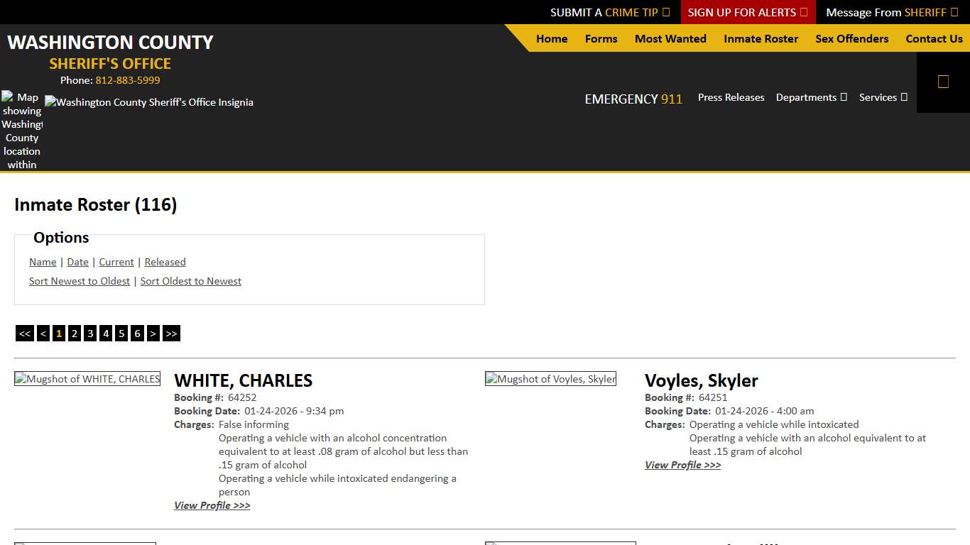 Inmate Roster - Current Inmates Booking Date Descending - Washington County IN Sheriff