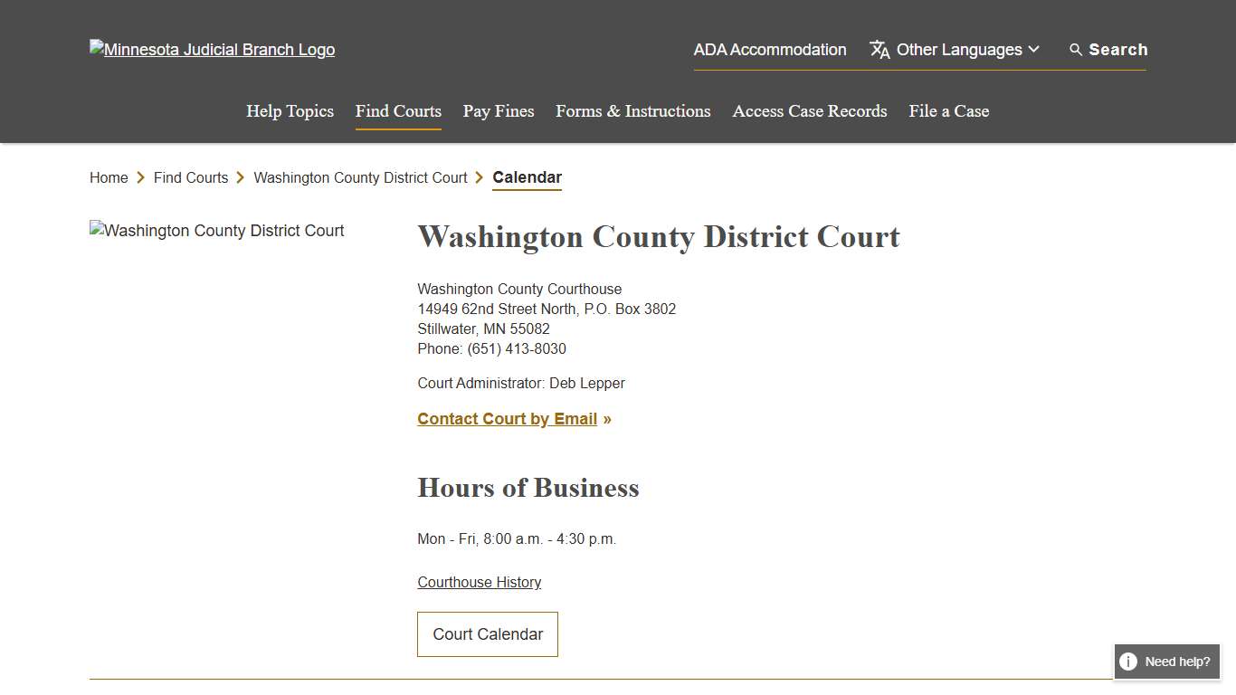 Calendar - Washington County District Court